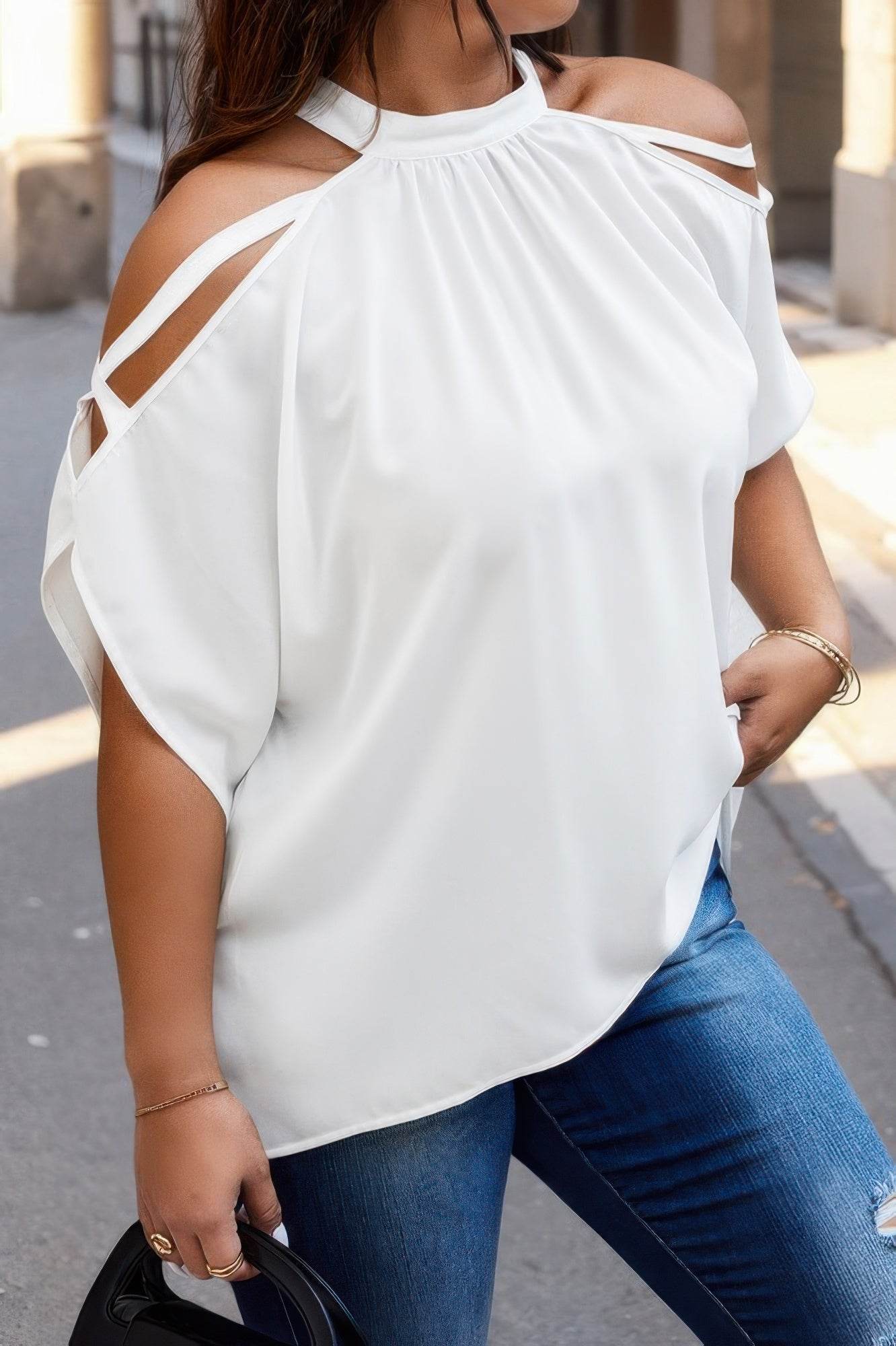 Open Shoulder Bat Sleeved - Loose Halter Top - Ultim8 Designs 4 U