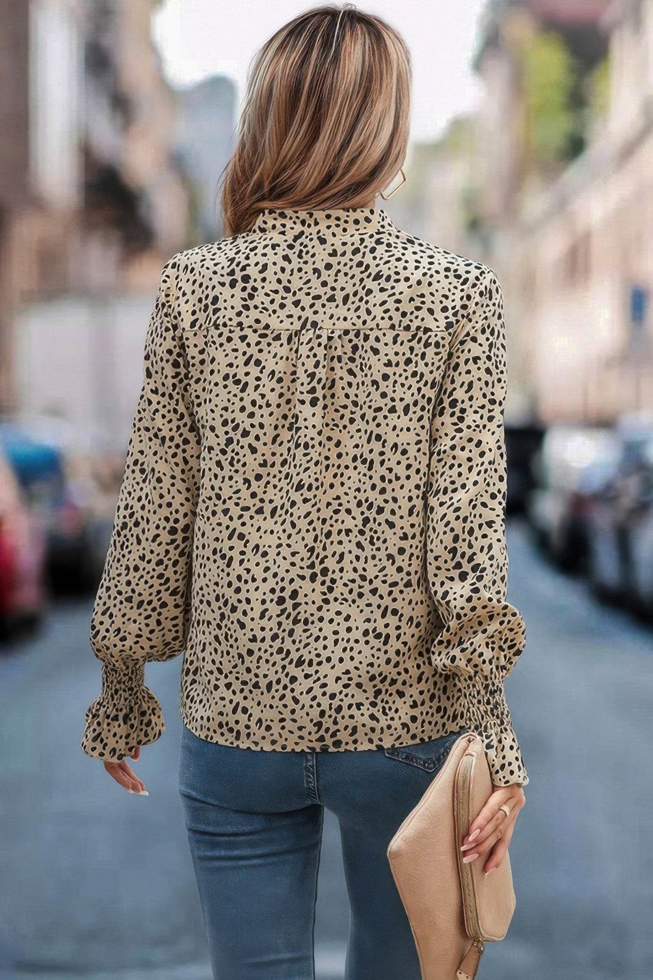 Allover Print V Neck Long Sleeve Loose Blouse - Ultim8 Designs 4 U