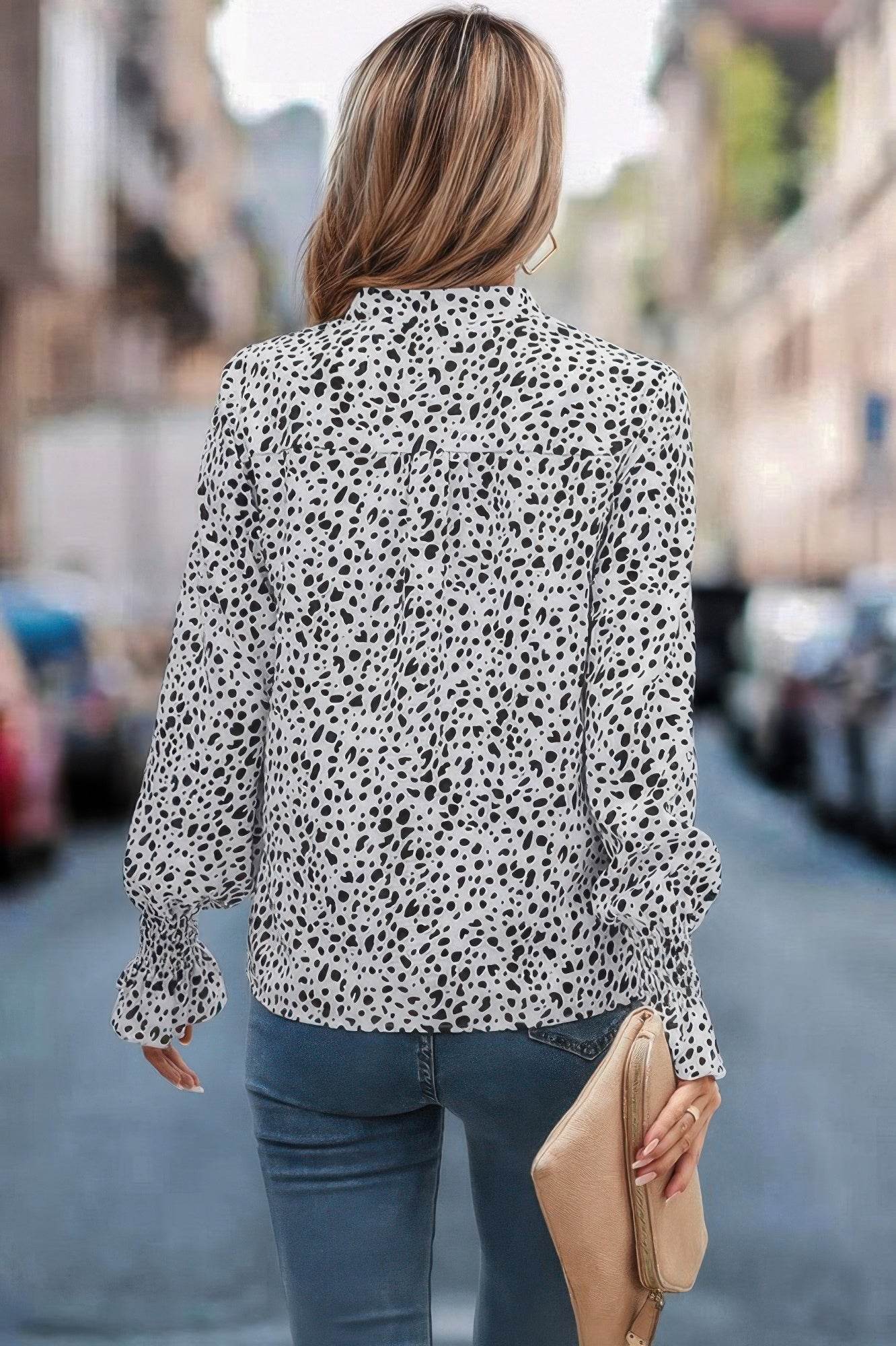 Allover Print V Neck Long Sleeve Loose Blouse - Ultim8 Designs 4 U