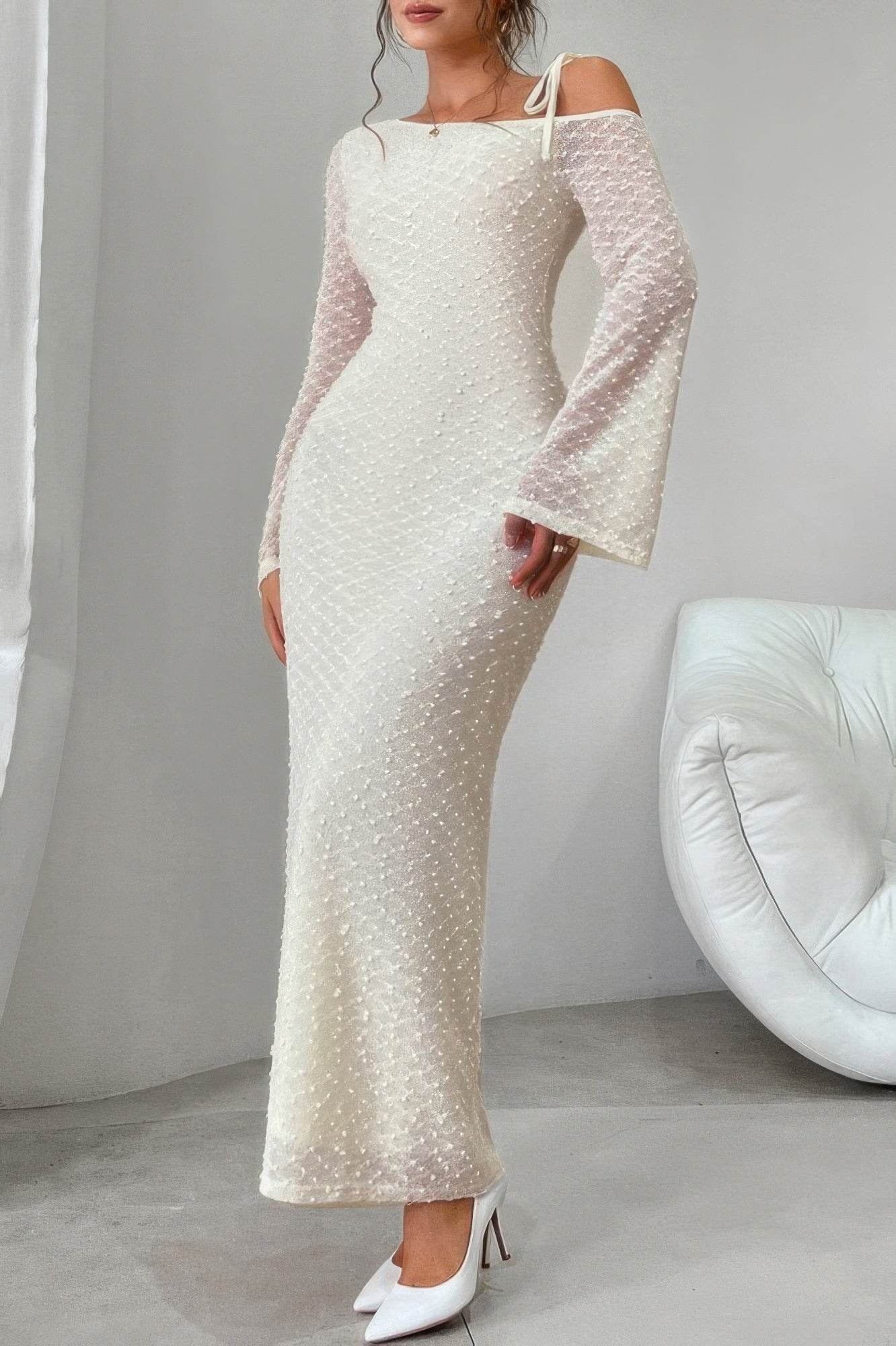 Solid Off Shoulder Bodycon Long Sleeve Dress - Ultim8 Designs 4 U