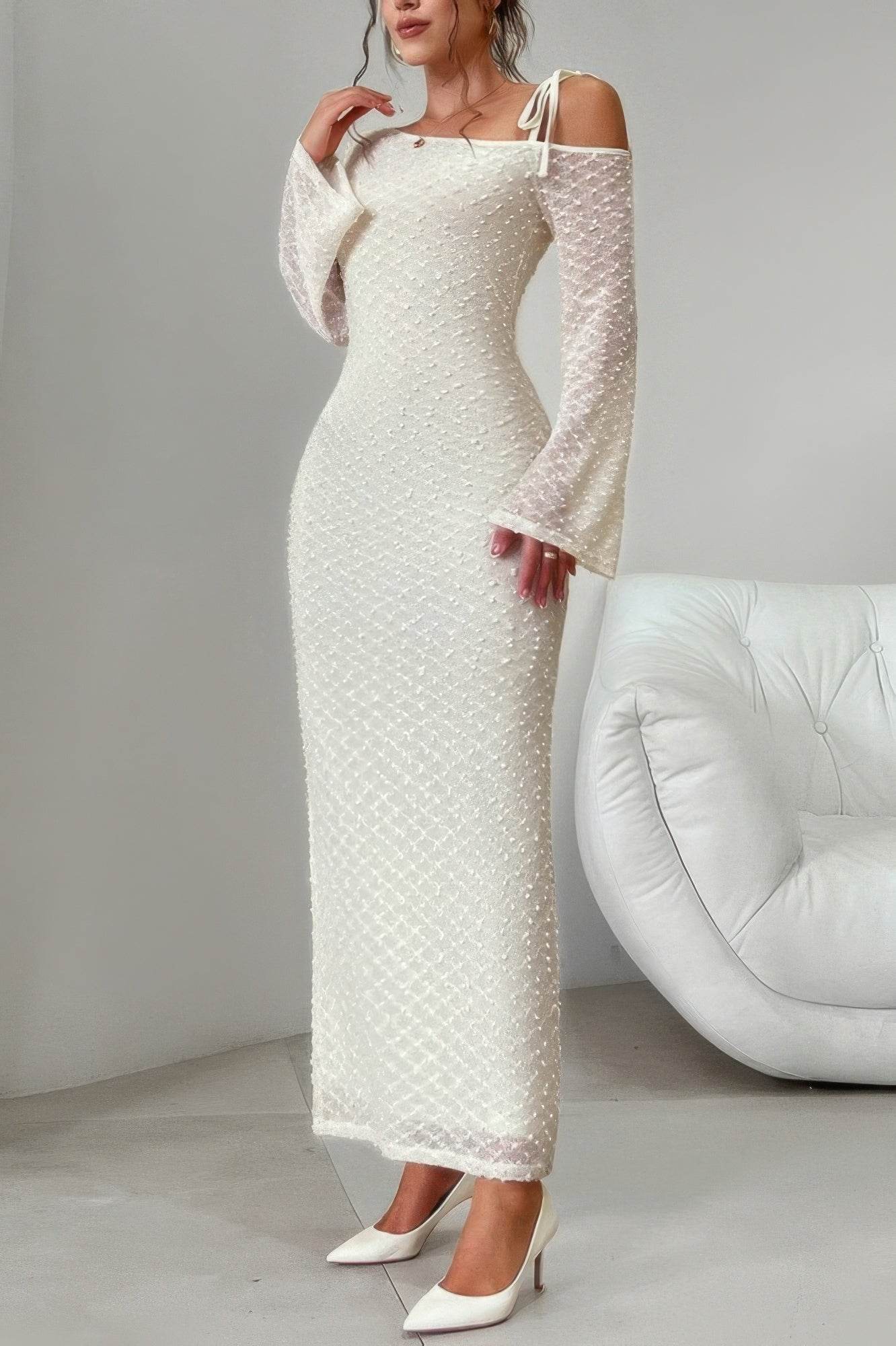 Solid Off Shoulder Bodycon Long Sleeve Dress - Ultim8 Designs 4 U
