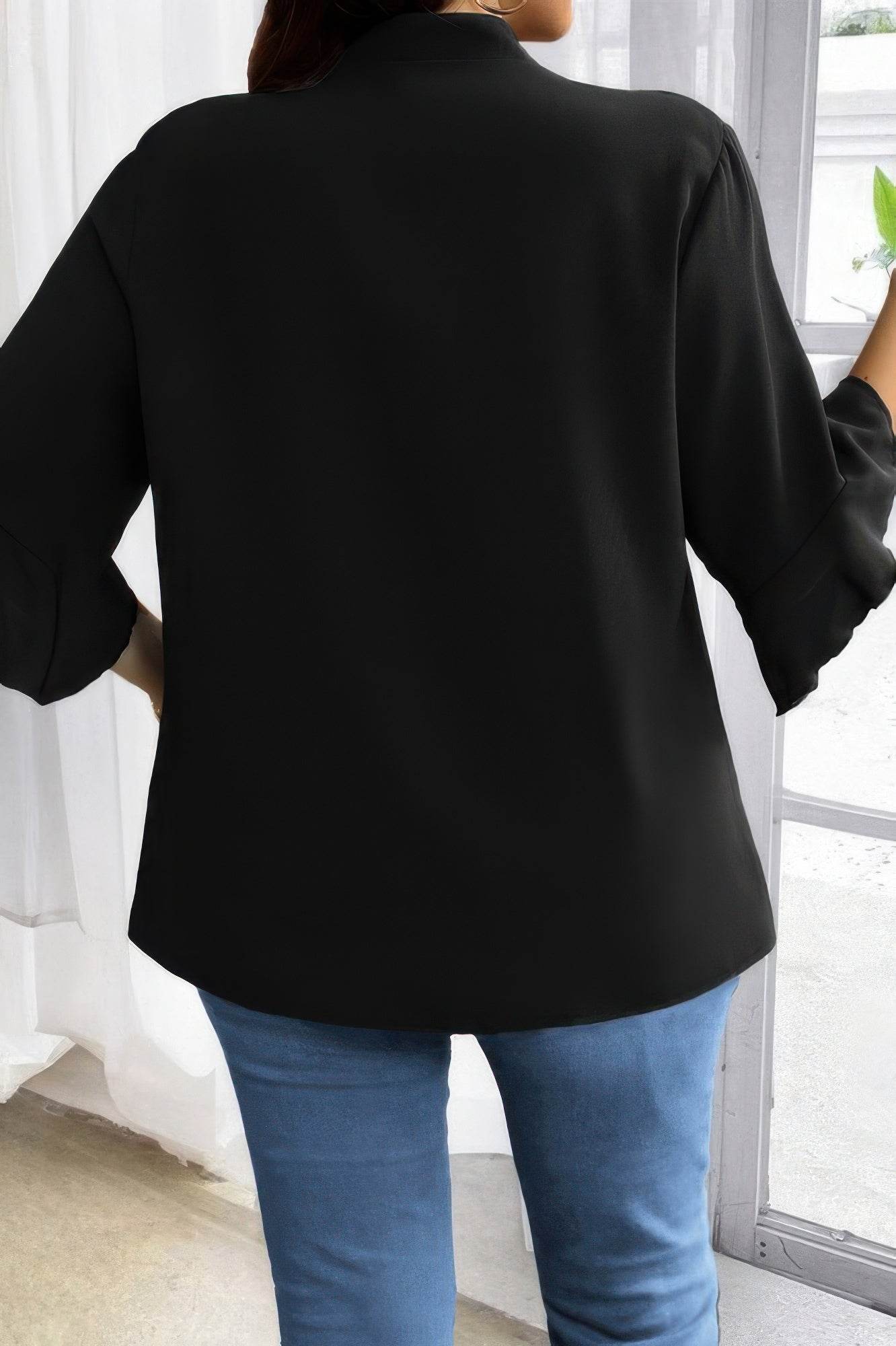 Plus V Neck Ruffle Half Sleeves Loose Blouse - Ultim8 Designs 4 U