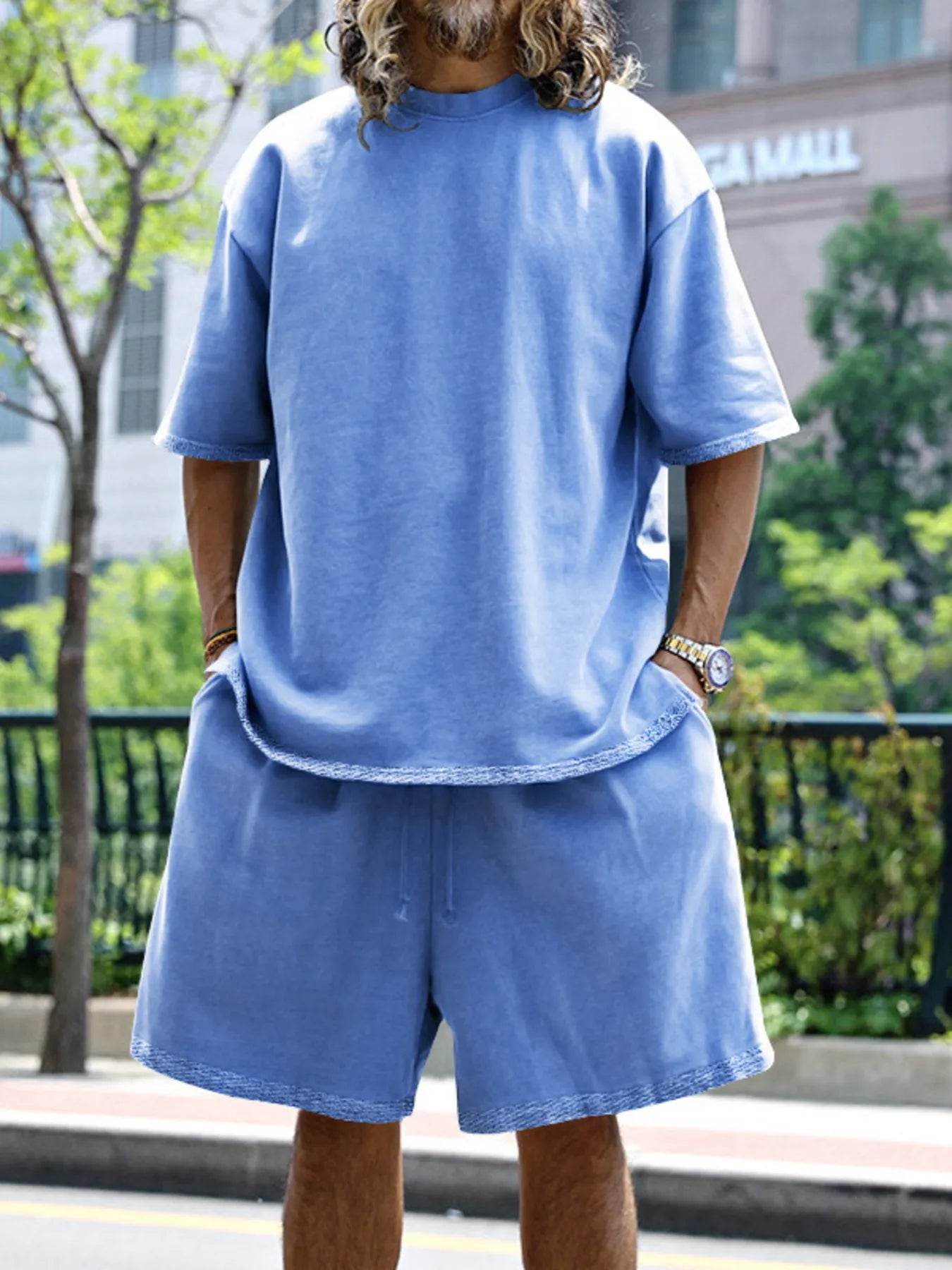 Men's Full Size Round Neck Short Sleeve Top and Shorts Set Plus Size - Ultim8 Designs 4 U