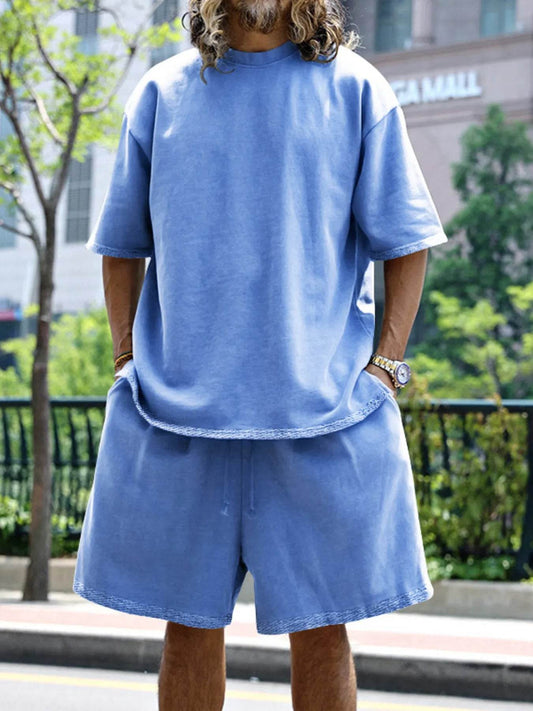 Men's Full Size Round Neck Short Sleeve Top and Shorts Set Plus Size - Ultim8 Designs 4 U