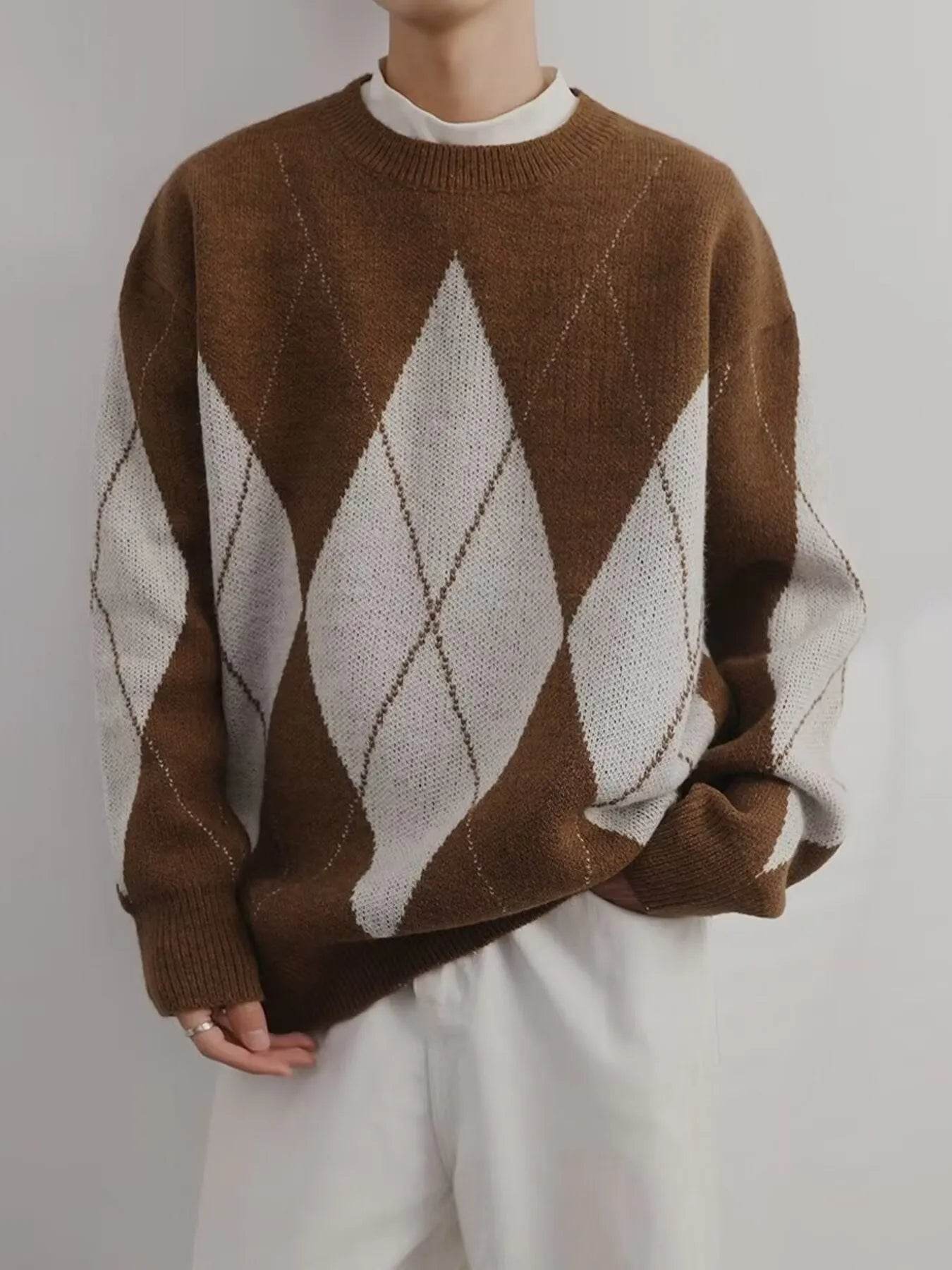 Men's Argyle Pattern Oversized Sweater - Ultim8 Designs 4 U