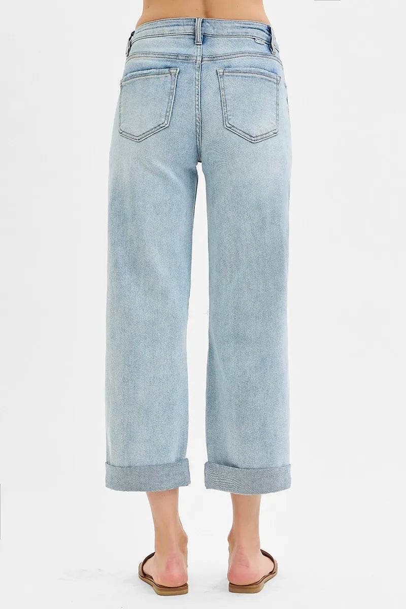RISEN Full Size Mid Rise Fit Boyfriend Jeans with Cuff Plus Size - Ultim8 Designs 4 U