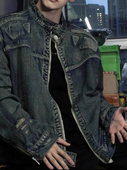 Men's Full Size Zip Up Washed Oversized Denim Jacket Plus Size - Ultim8 Designs 4 U