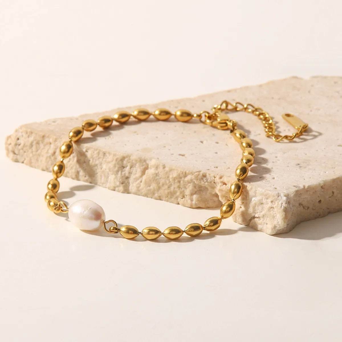 Pearl and Gold Chain Jewelry Set with Necklace and Bracelet - Ultim8 Designs 4 U