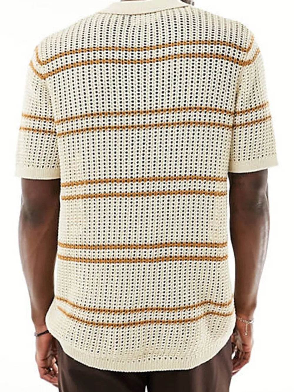 Men's Striped Collared Neck Hollow Out Shirt - Ultim8 Designs 4 U