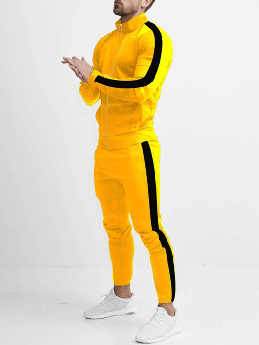 Men's Full Size Side Stripes Zip Up Top and Pants Set Plus Size - Ultim8 Designs 4 U