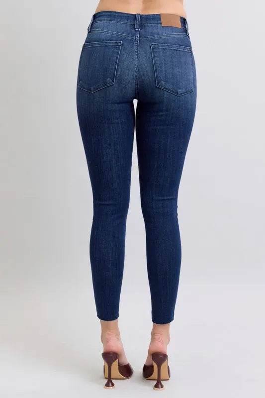 Judy Blue Full Size Mid Rise Skinny Jeans with Raw Hem Plus Size - Ultim8 Designs 4 U