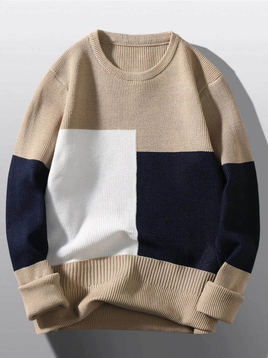 Men's Plus Size Color Block Round Neck Sweater - Ultim8 Designs 4 U