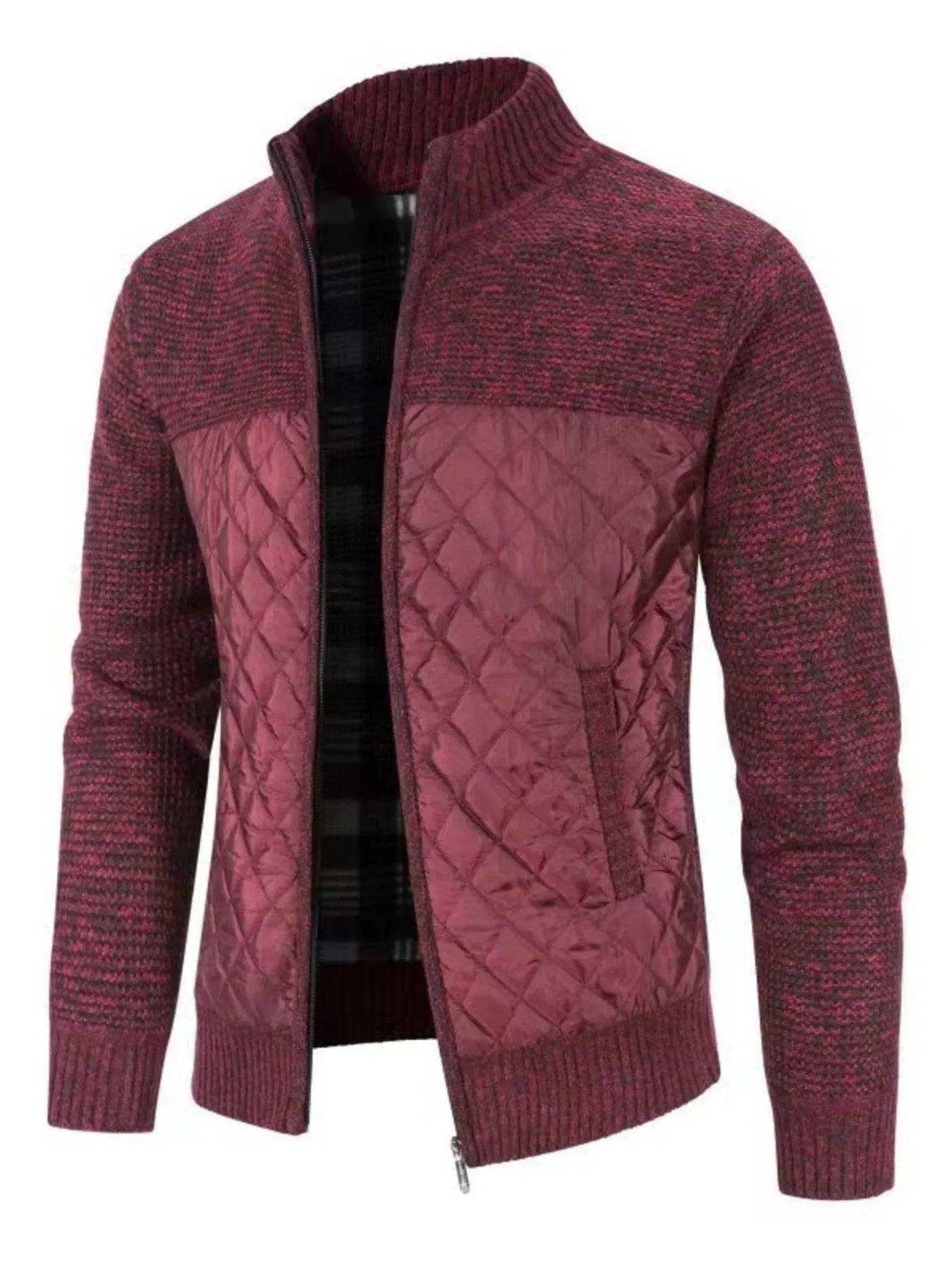 Men's Plus Size Quilted Panel Zip-Up Sweater Cardigan - Ultim8 Designs 4 U