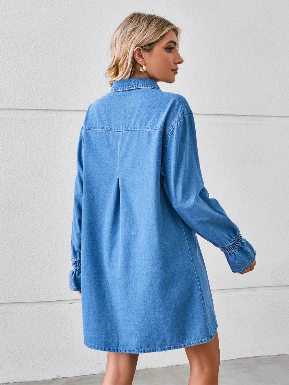 Pocketed Dropped Shoulder Mini Denim Dress - Ultim8 Designs 4 U