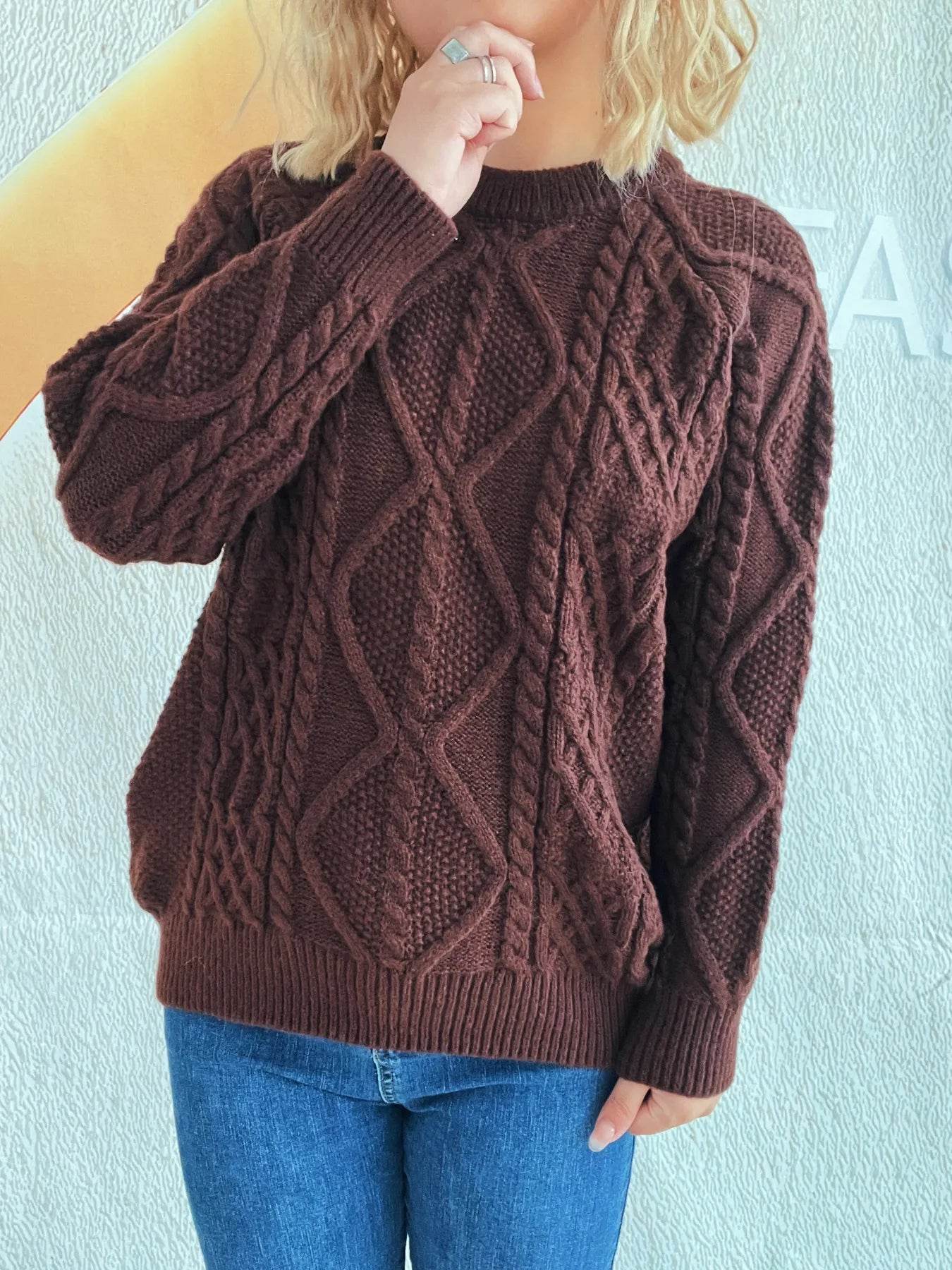 Cable Knit Long Sleeve Sweater - Ultim8 Designs 4 U