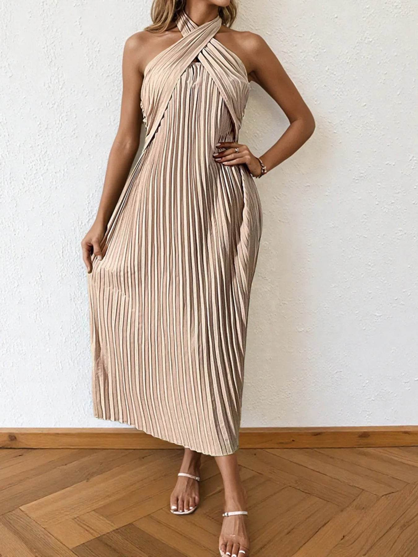 Pleated Halter Neck Midi Dress - Ultim8 Designs 4 U