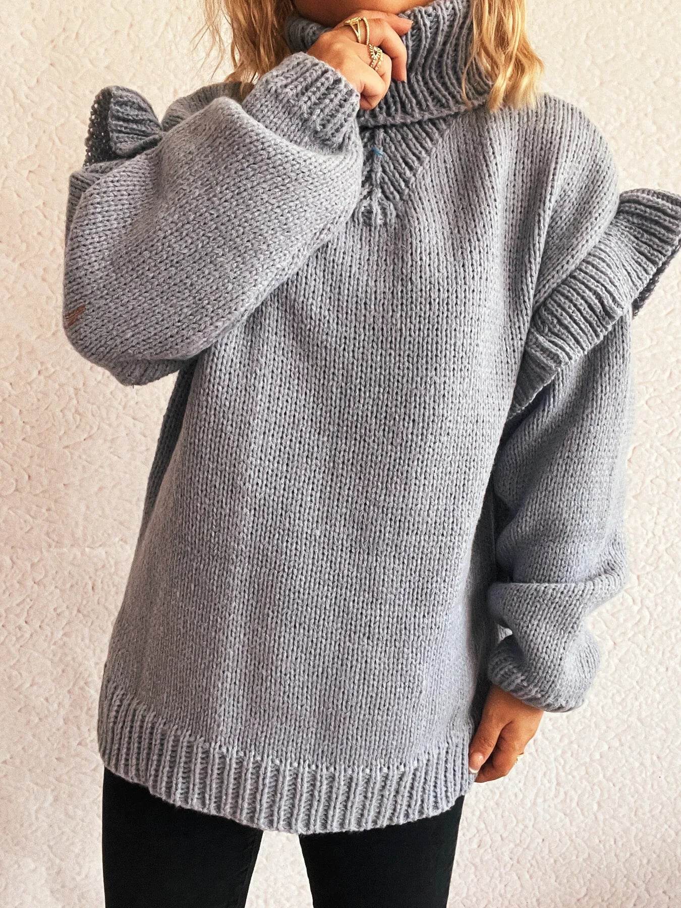 Ruffled Turtleneck Long Sleeve Sweater - Ultim8 Designs 4 U