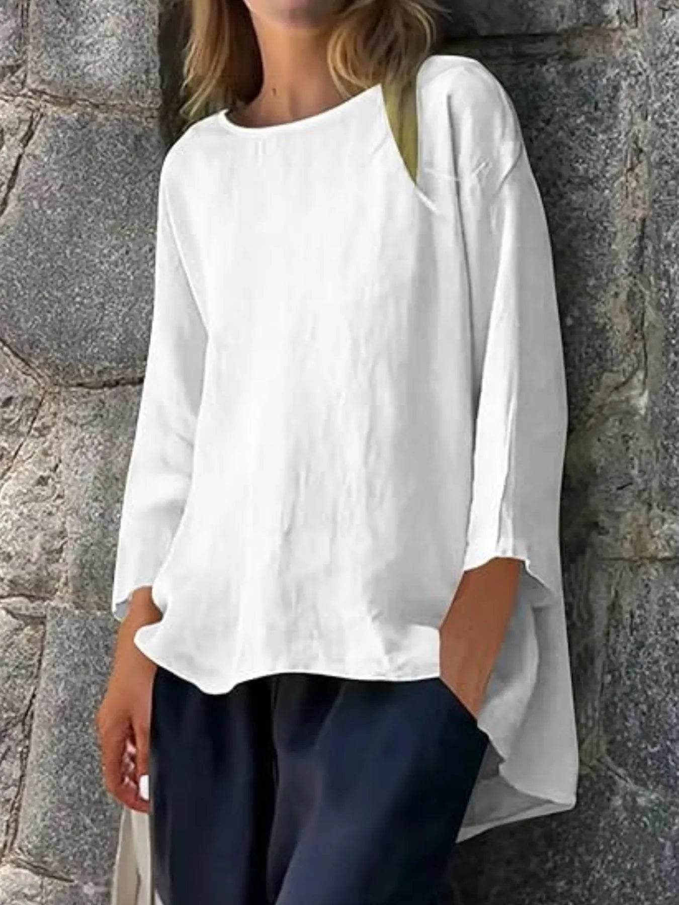 Full Size Round Neck Relaxed Fit Blouse Plus Size - Ultim8 Designs 4 U