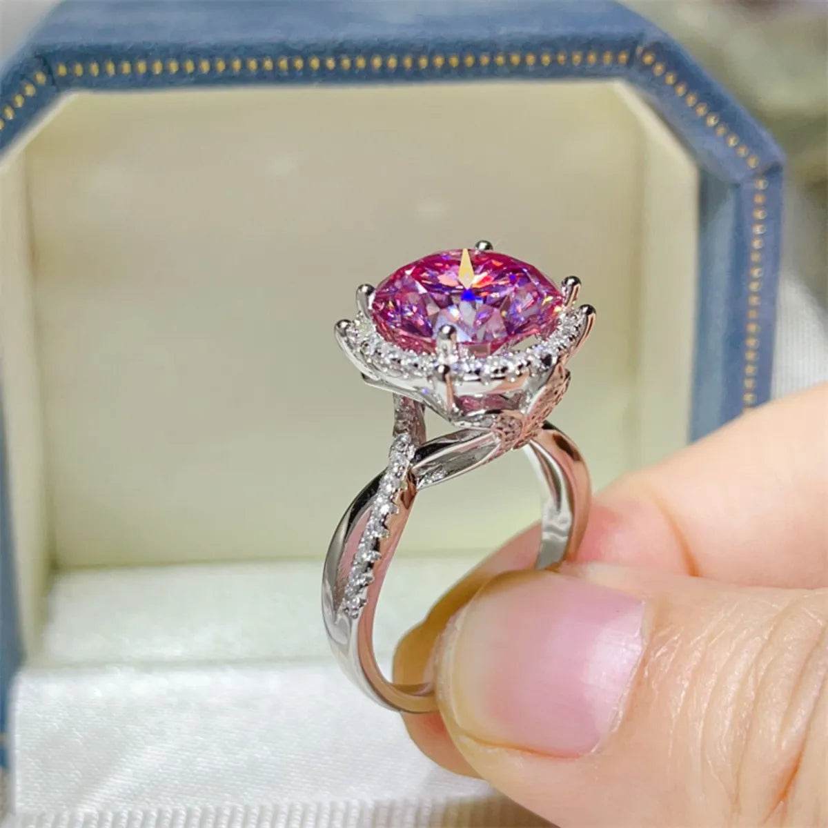 5 Carat Moissanite Halo Engagement Ring - Ultim8 Designs 4 U
