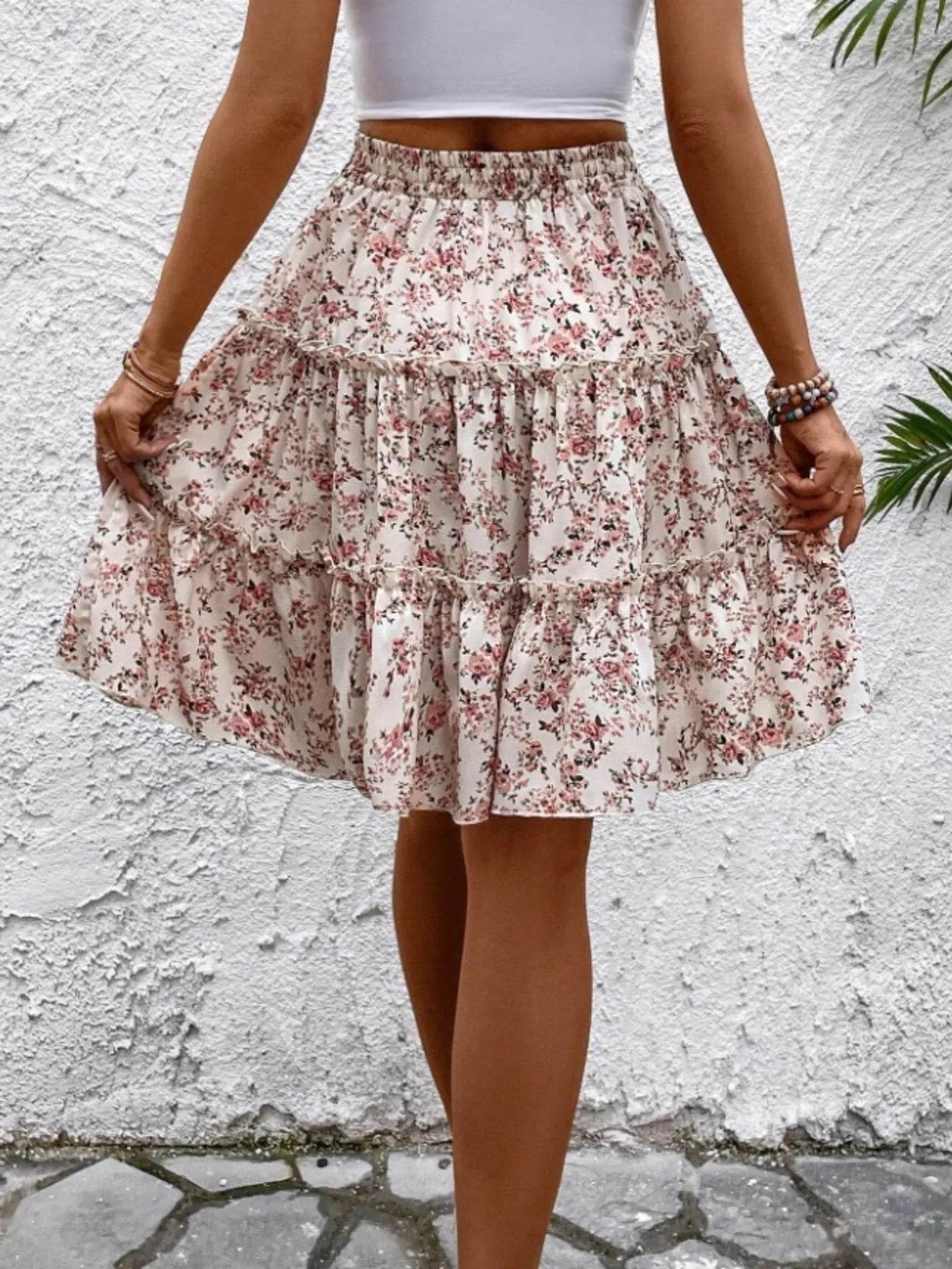 Floral Print Midi Skirt - Ultim8 Designs 4 U