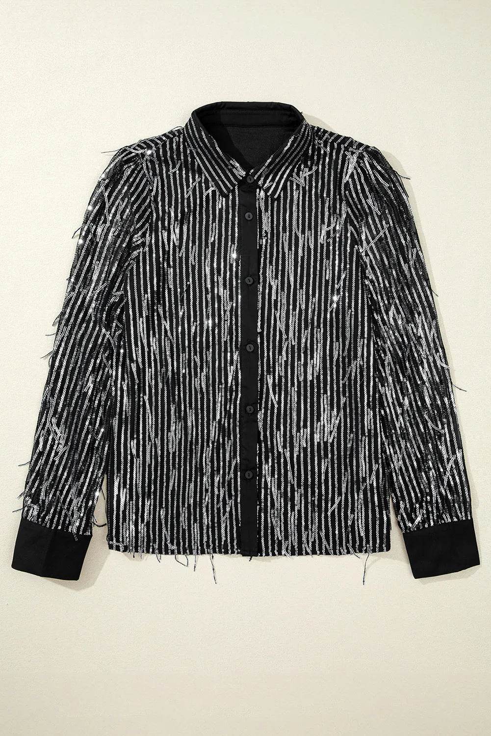 Sequin Collared Neck Long Sleeve Shirt - Ultim8 Designs 4 U