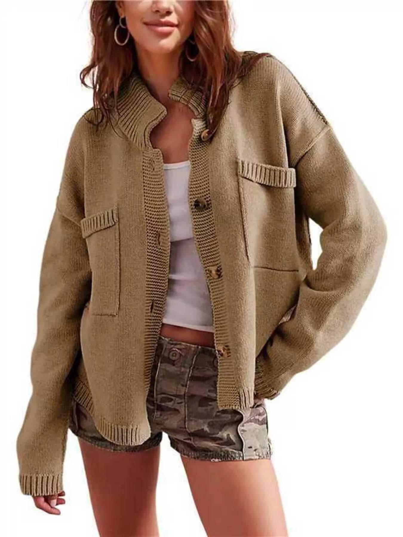 Ribbed Hem Button Up Cardigan - Ultim8 Designs 4 U