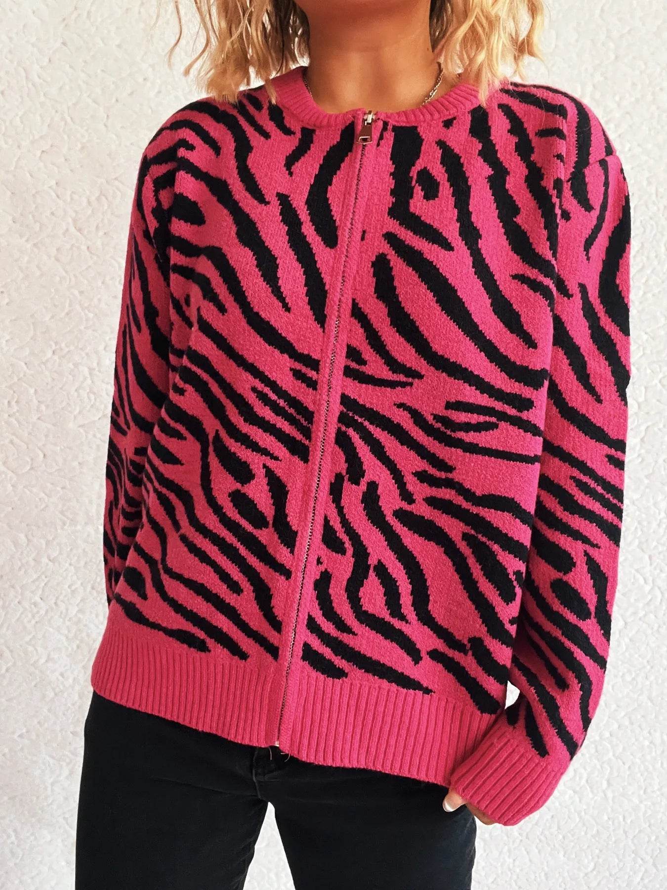 Zebra Print Zip Up Cardigan - Ultim8 Designs 4 U