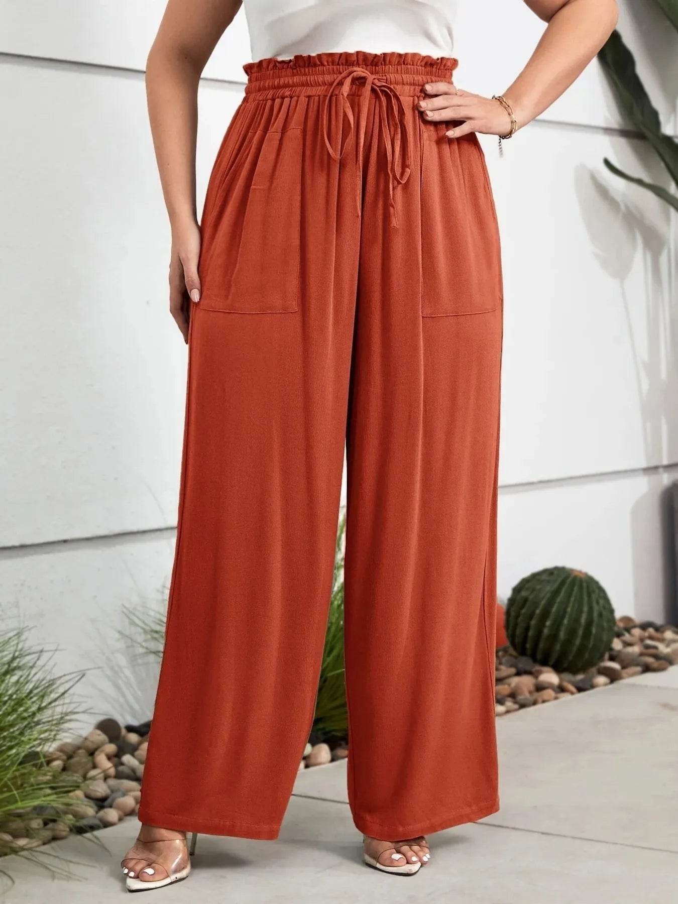 Plus Size High Waist Wide Leg Drawstring Pants - Ultim8 Designs 4 U