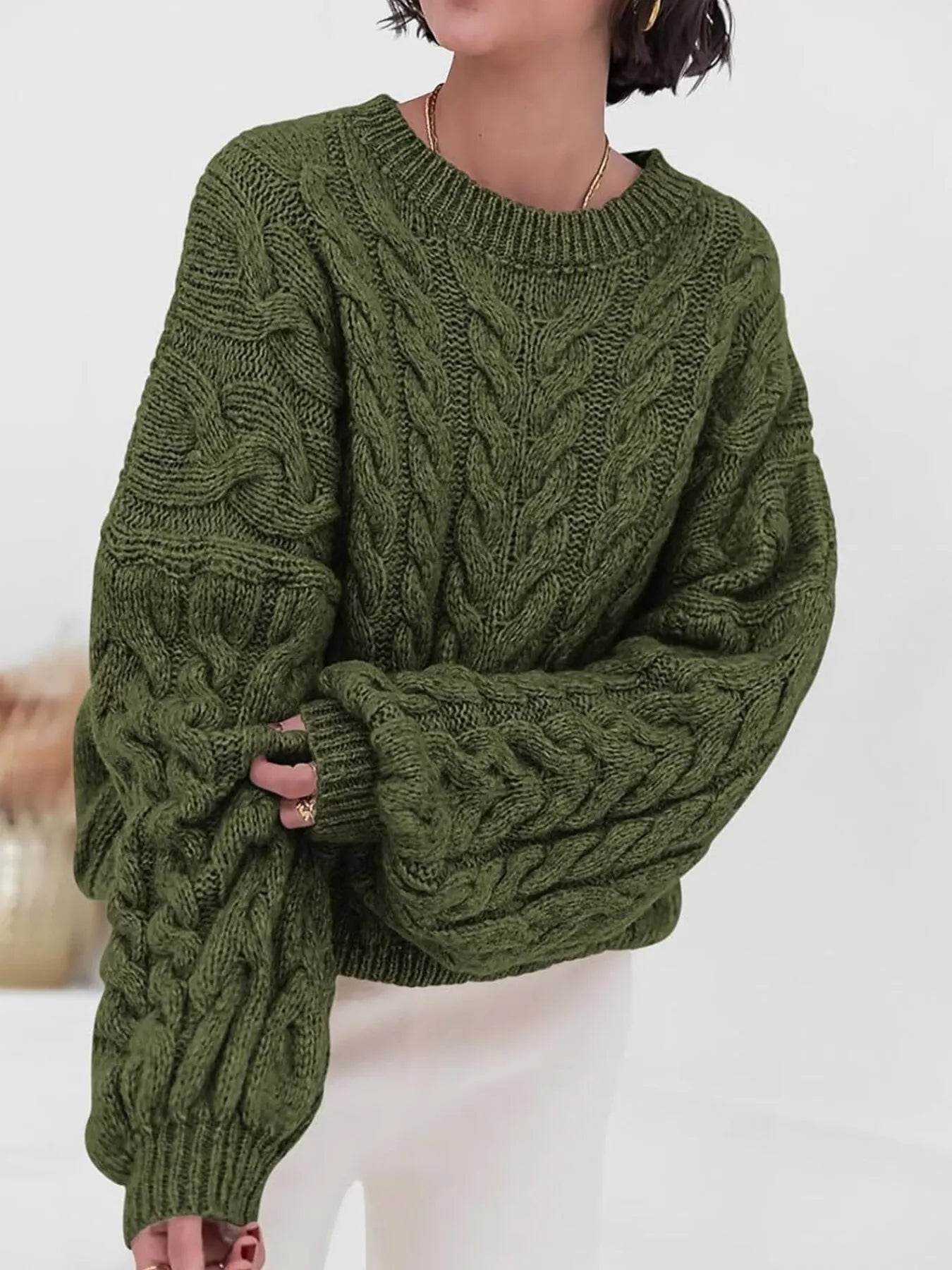 Cable Knit Long Sleeve Sweater - Ultim8 Designs 4 U
