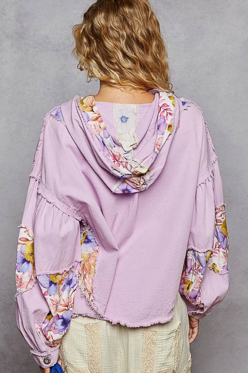 Raw Hem Floral Print Cropped Hooded Jacket - Ultim8 Designs 4 U