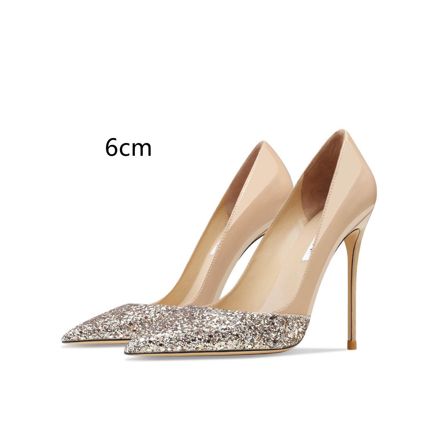Women's Leather Stitching Gold Sequins High Heels - Ultim8 Designs 4 U
