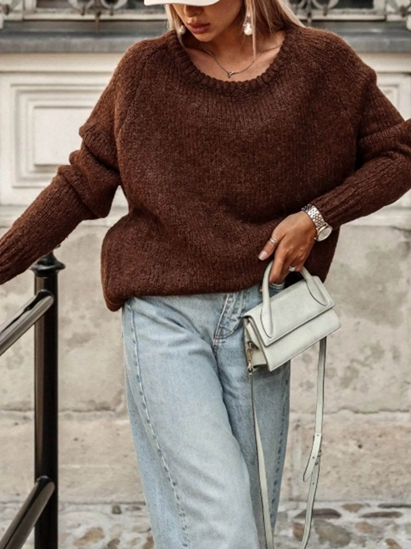 Round Neck Drop Shoulder Sweater - Ultim8 Designs 4 U