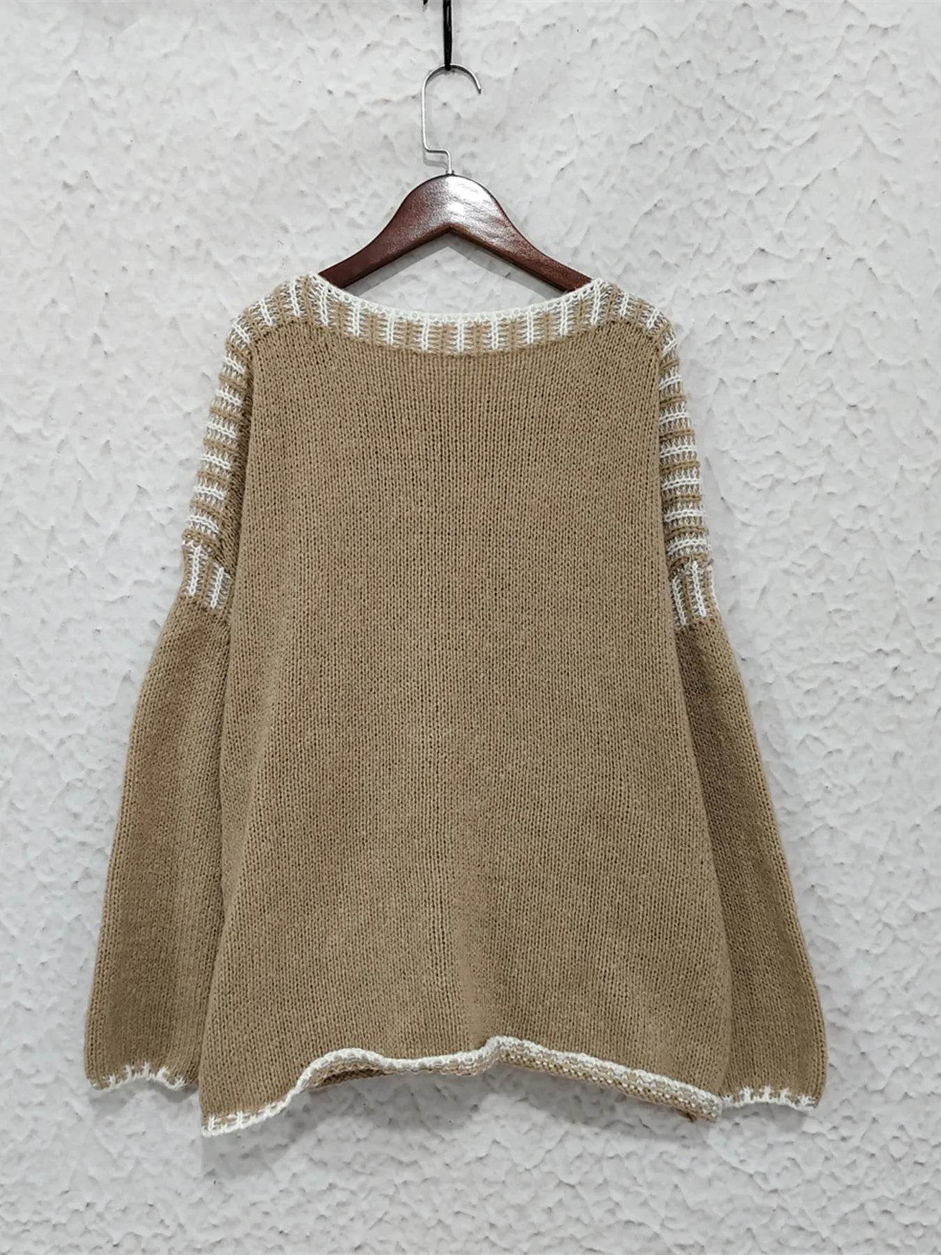 Contrast Trim Oversized Sweater - Ultim8 Designs 4 U