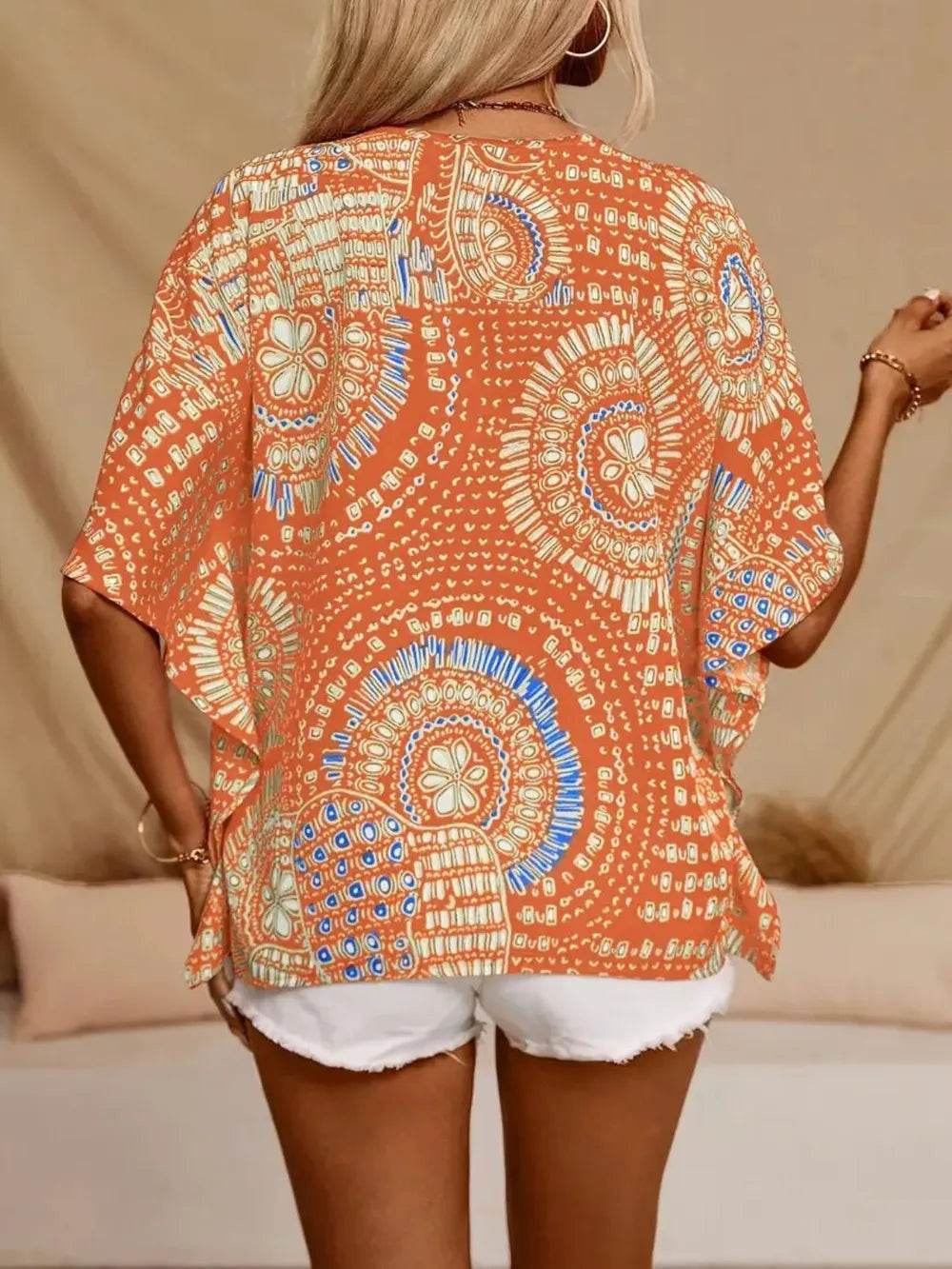 Printed V-Neck Half Sleeve Top - Ultim8 Designs 4 U