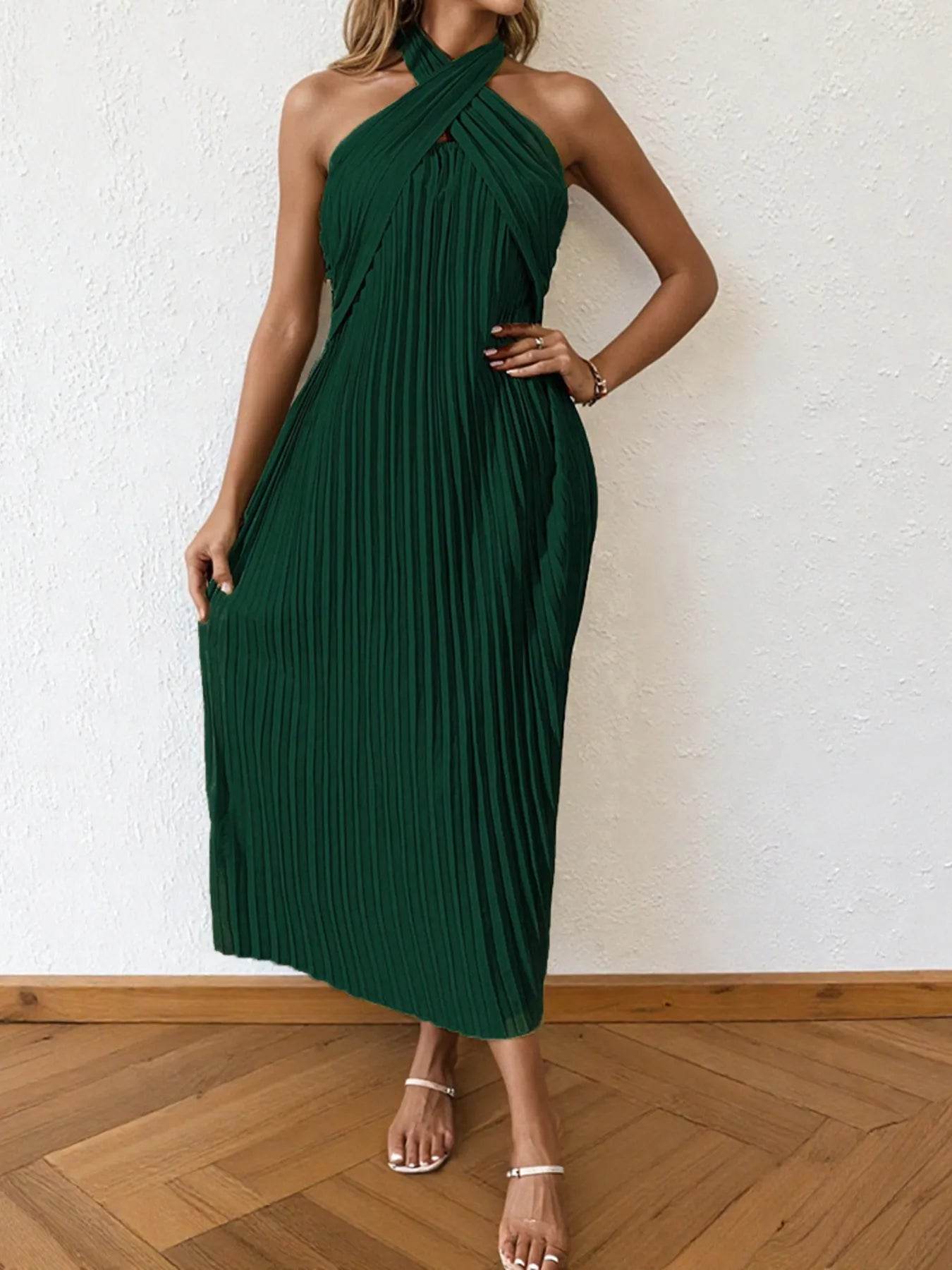 Pleated Halter Neck Midi Dress - Ultim8 Designs 4 U