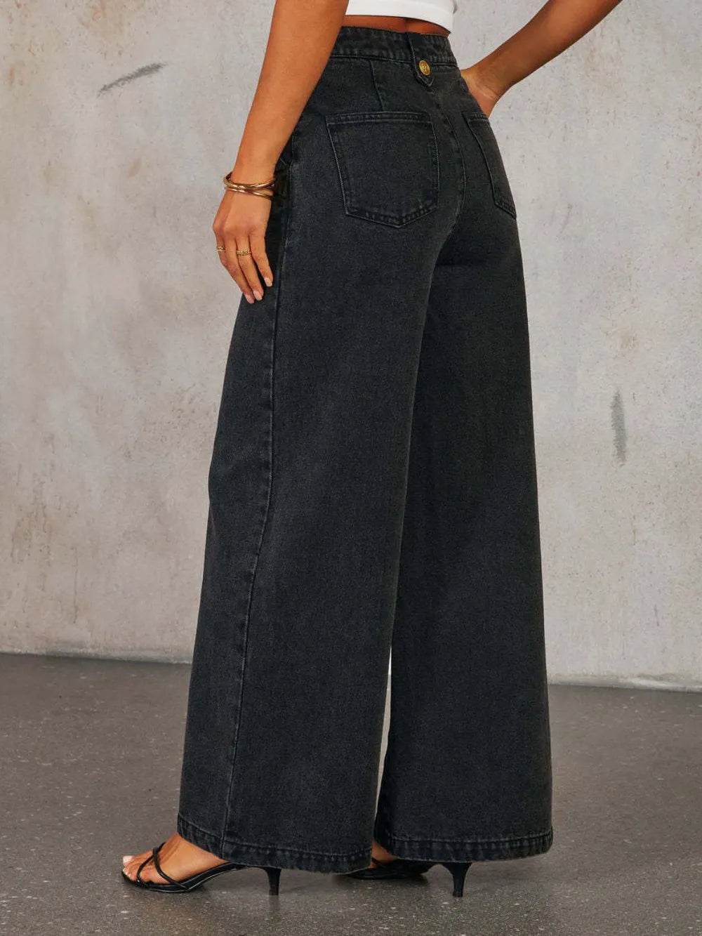 Button Decor High Rise Wide Leg Jeans - Ultim8 Designs 4 U