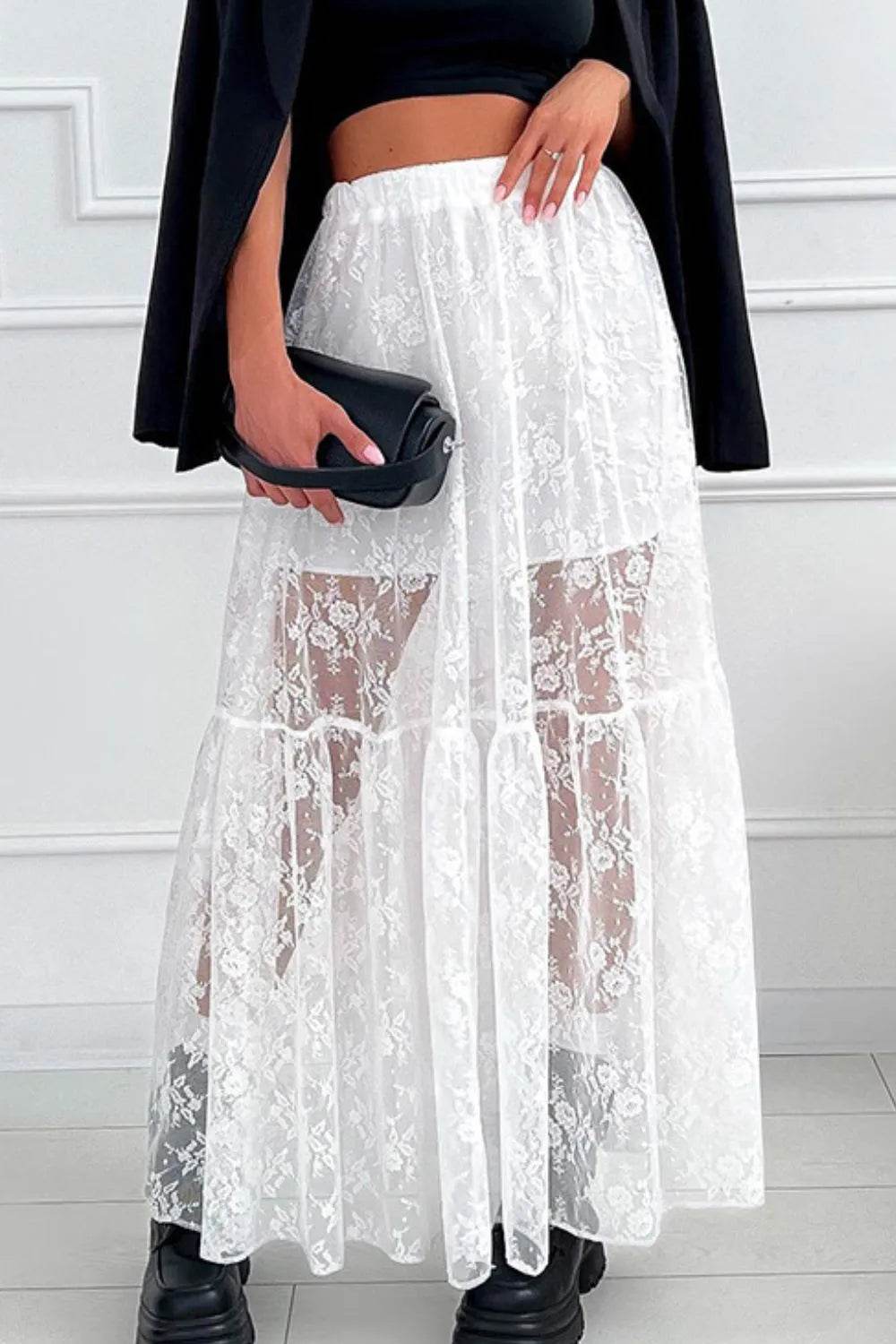 Lace Elastic Waist Maxi Skirt - Ultim8 Designs 4 U