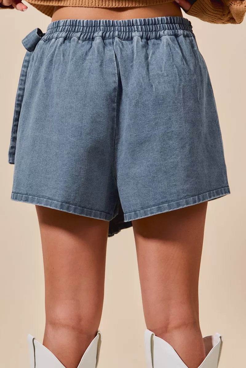 SO ME Wrap Braided Trimmed Denim Skort - Ultim8 Designs 4 U