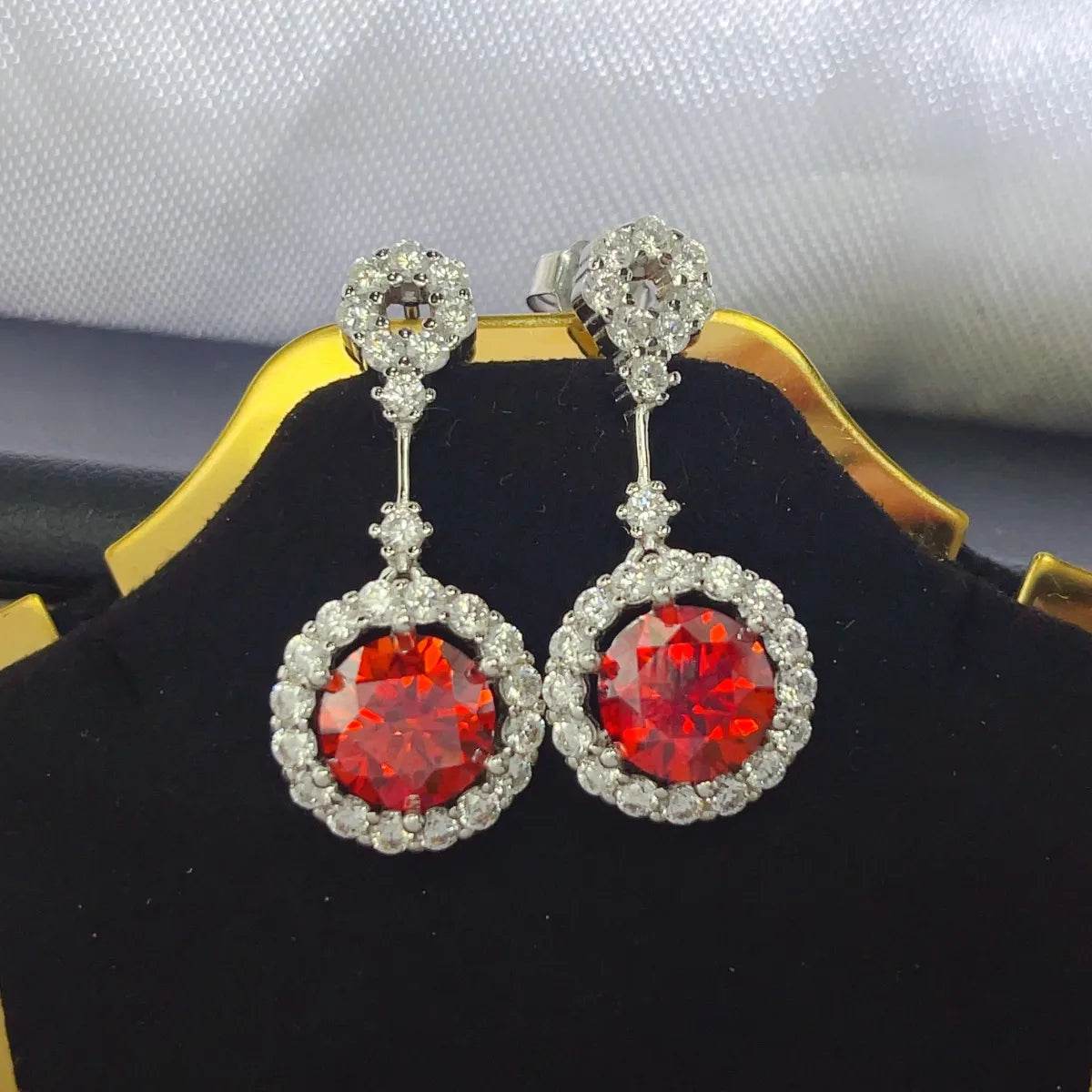 4 Carat Ruby Red Crystal Drop Earrings with Rhinestone Halo - Ultim8 Designs 4 U