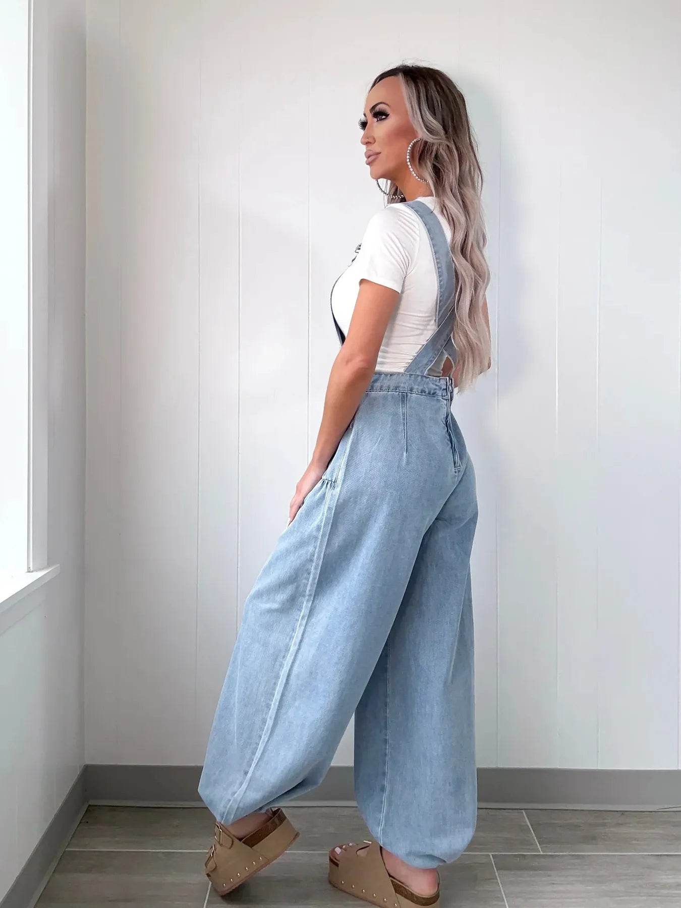 Wide Leg Denim Overalls - Ultim8 Designs 4 U