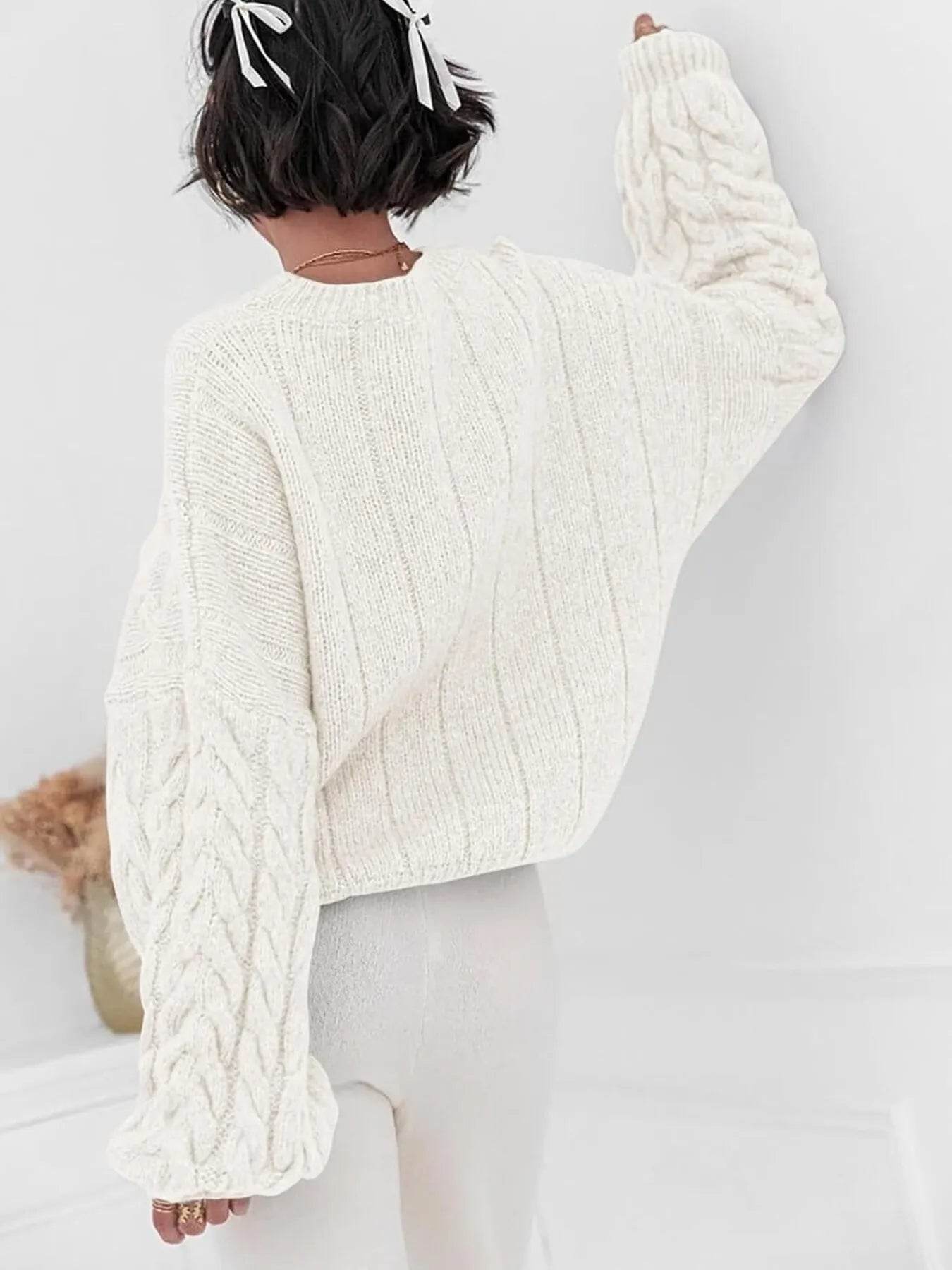 Cable Knit Long Sleeve Sweater - Ultim8 Designs 4 U
