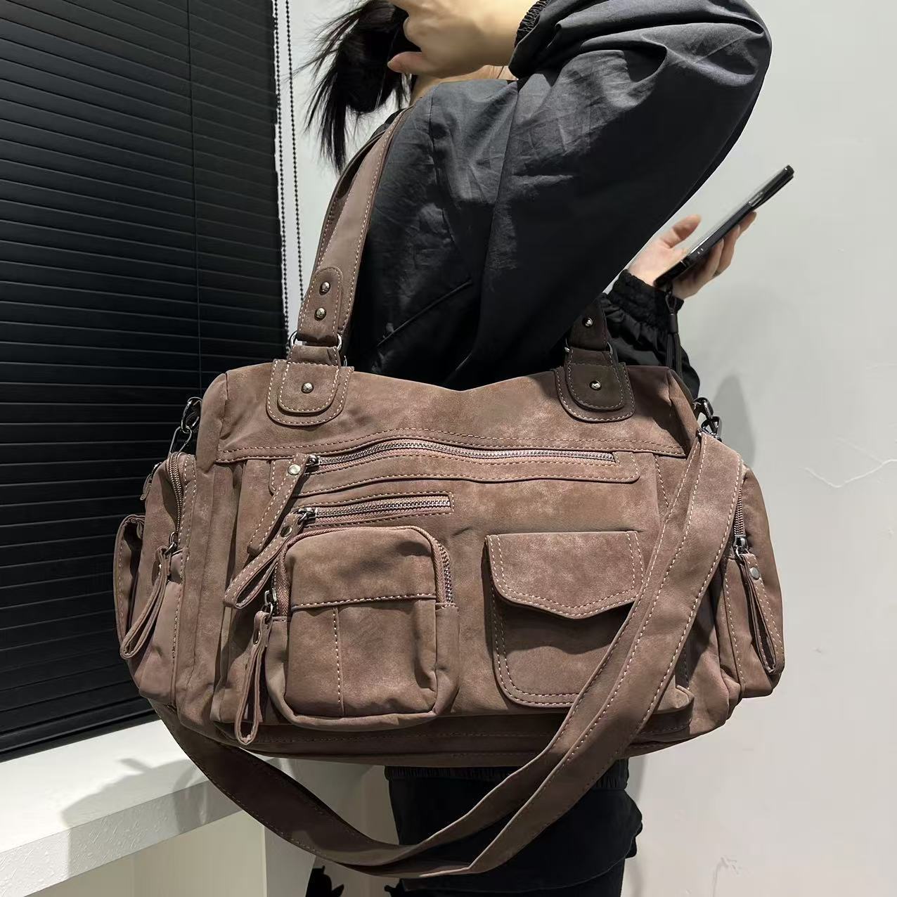 Women's Suede Large Capacity Tote Handbag