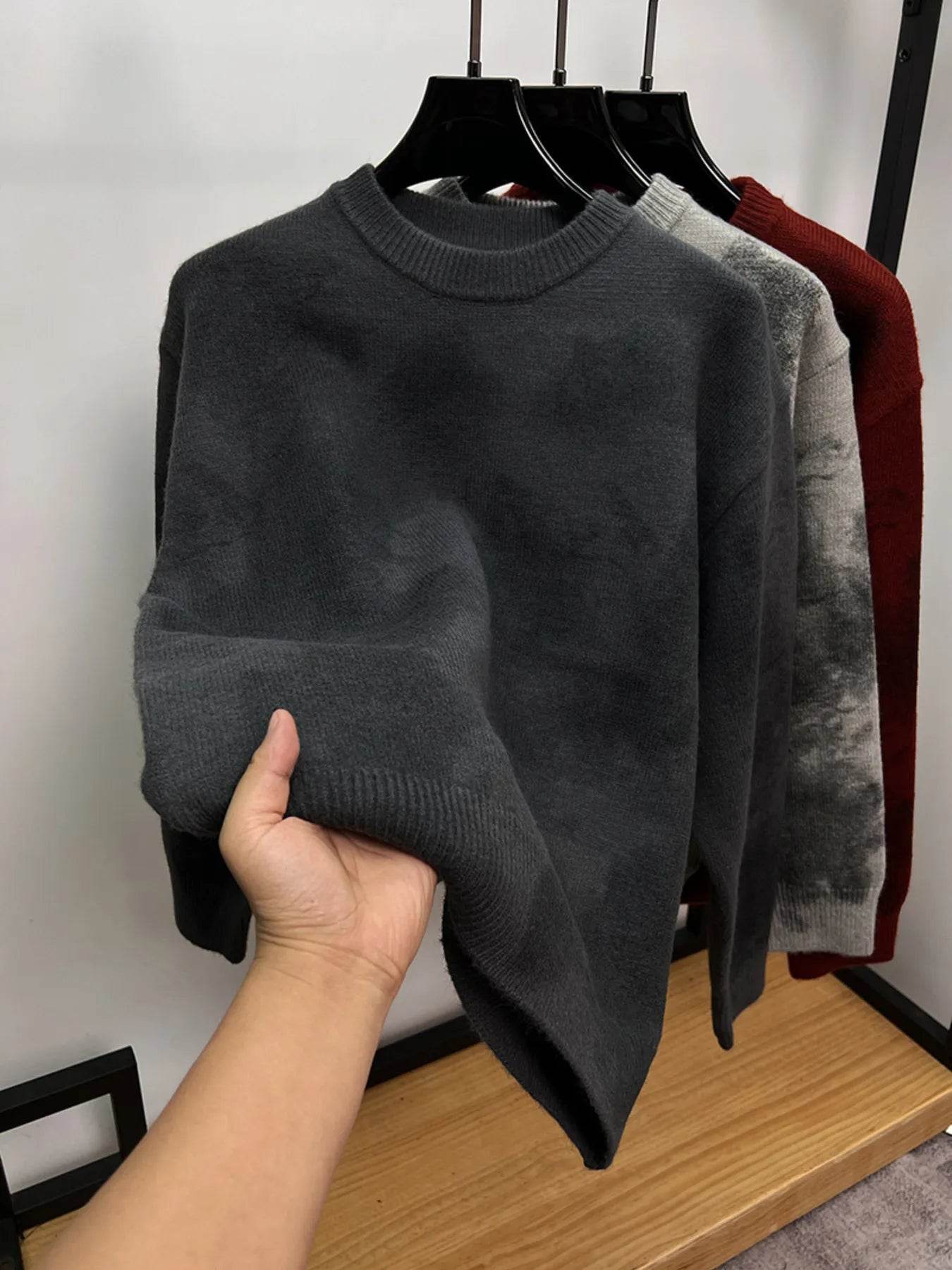 Men's Plus Size Ribbed Hem Round Neck Sweater - Ultim8 Designs 4 U