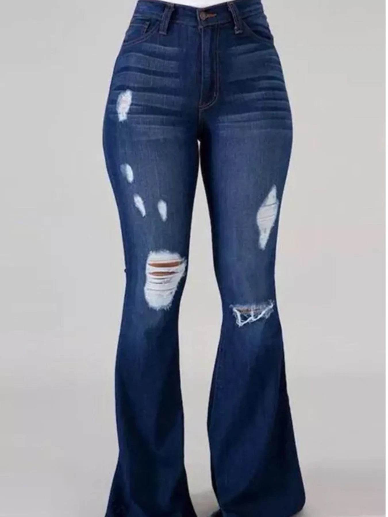 Full Size Distressed Raw Hem Flare Jeans Plus Size - Ultim8 Designs 4 U