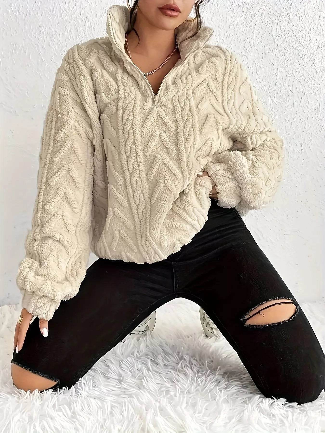 Quarter Zip Dropped Shoulder Sherpa Sweatshirt - Ultim8 Designs 4 U