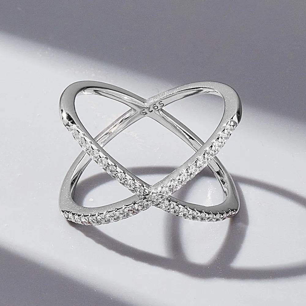 X Shape Inlaid Zircon 925 Sterling Silver Ring - Ultim8 Designs 4 U