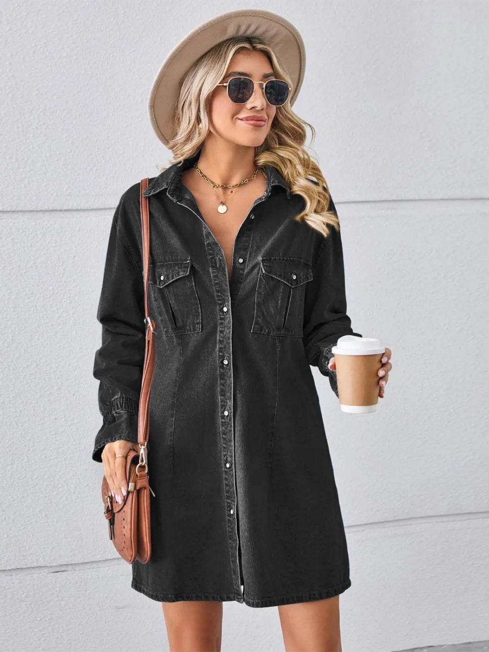 Pocketed Dropped Shoulder Mini Denim Dress - Ultim8 Designs 4 U