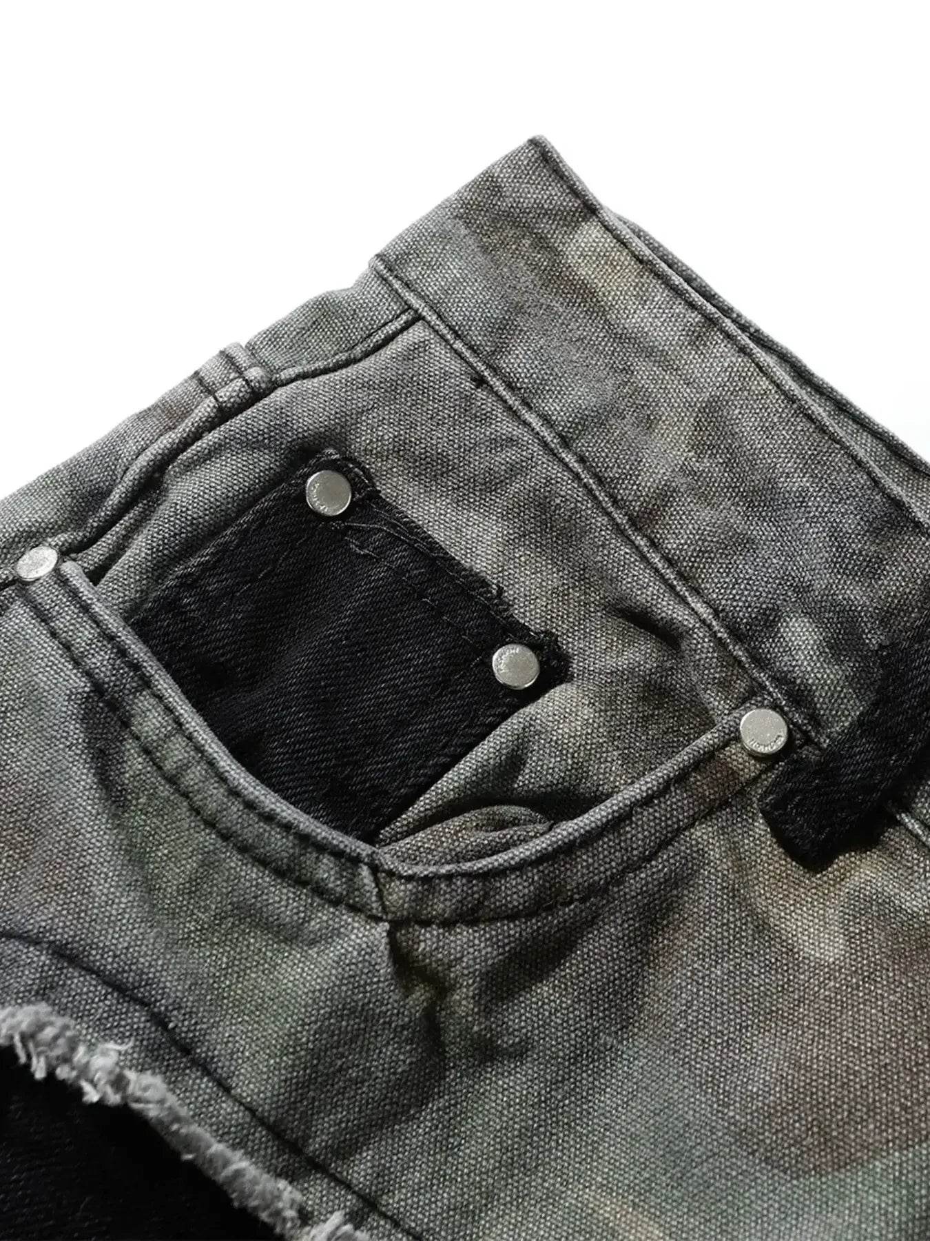 Men's Plus Size Distressed Bootcut Contrast Jeans with Raw Hem - Ultim8 Designs 4 U