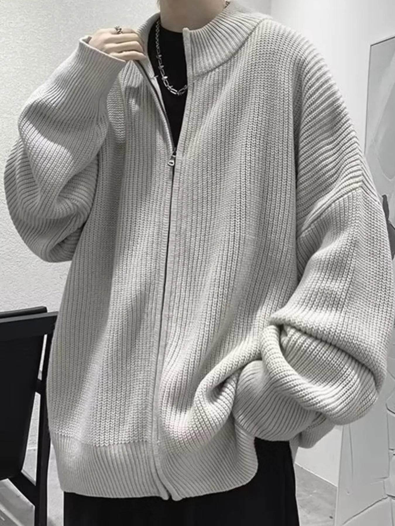 Men's Oversized Ribbed Zip-Up Sweater Cardigan - Ultim8 Designs 4 U