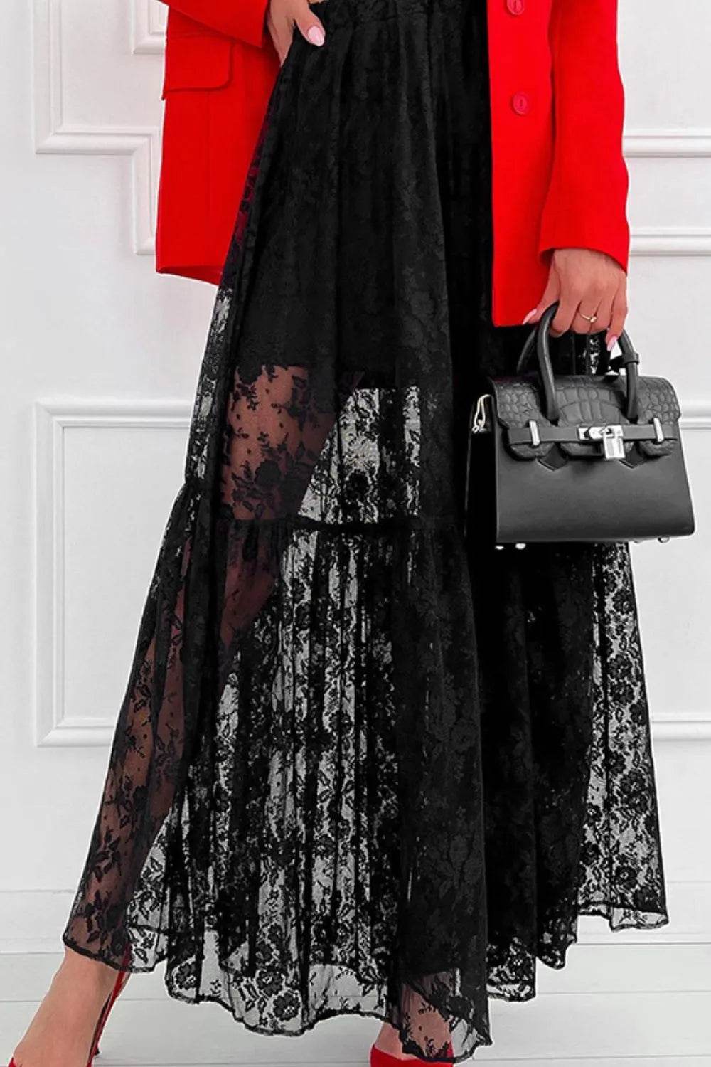 Lace Elastic Waist Maxi Skirt - Ultim8 Designs 4 U